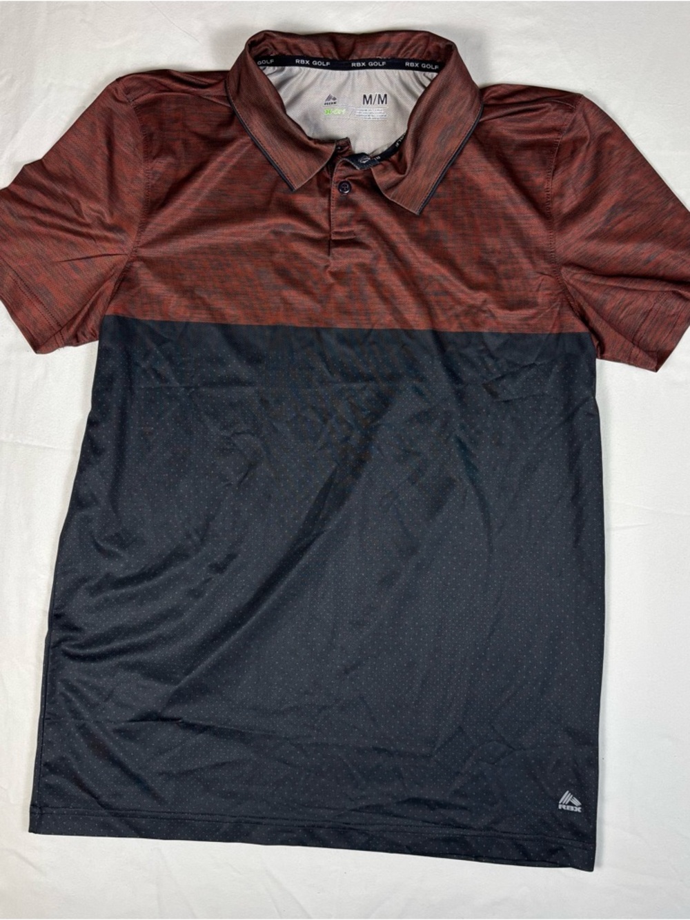 RBX Golf Men's M Color Block‎ Polo Shirt Rust Red Black X-Dri Moisture Wicking